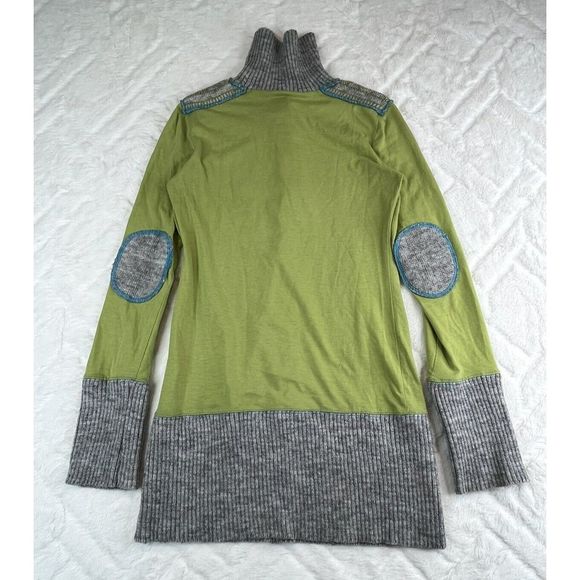 Free People Women's (XS) Lime Green Gray Sweatshirt Tunic Quarter Button Top - Picture 3 of 7
